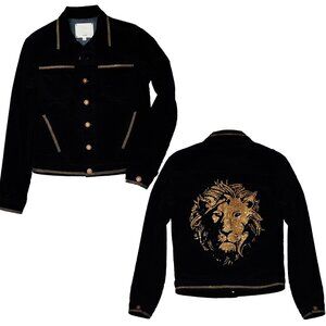 Golden Lion Women's Black Velvet Jean Jacket